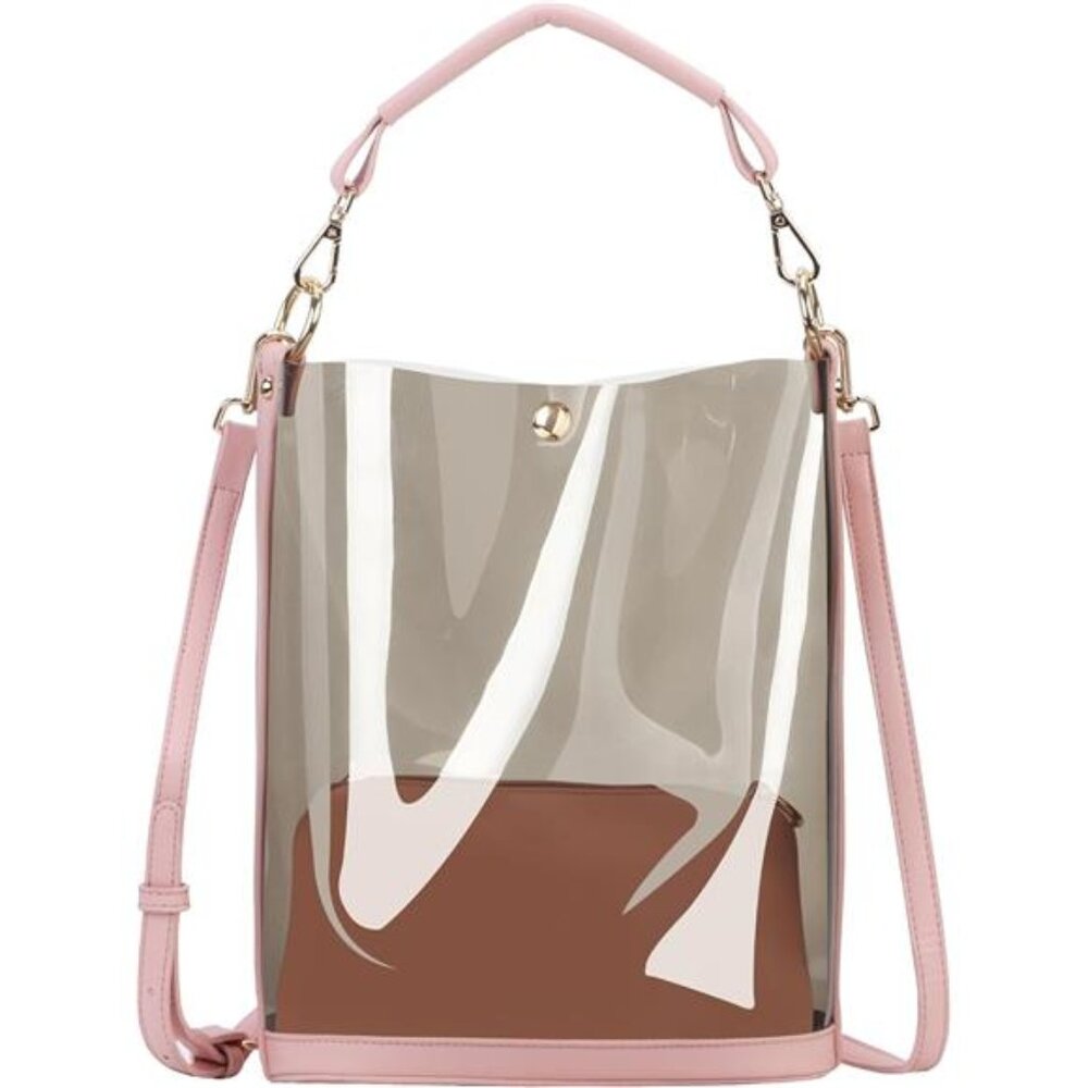 Semi-Clear Handbags, Jelly Transparent Clear Beach Shoulder Bag, 2 in 1 Bag